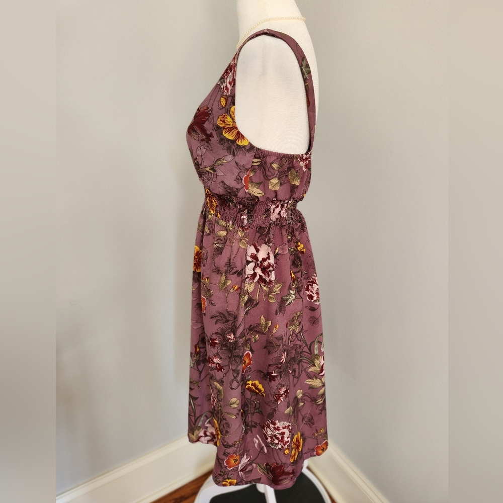 H&M Purple Floral Midi Dress with Yellow Accents - Picture 3 of 10